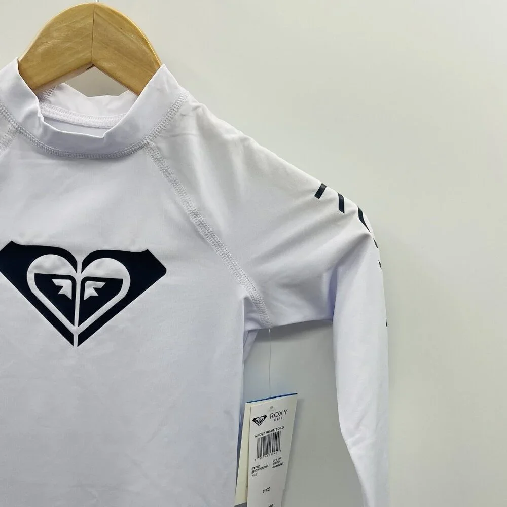 Roxy Youth Girls Size XS/7 Whole Hearted Long Sleeve Swim Rashguard‎ White 2511